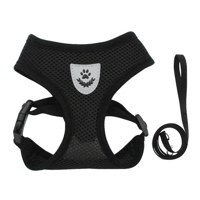Paw Élégance – Adjustable Reflective Mesh Harness with Leash