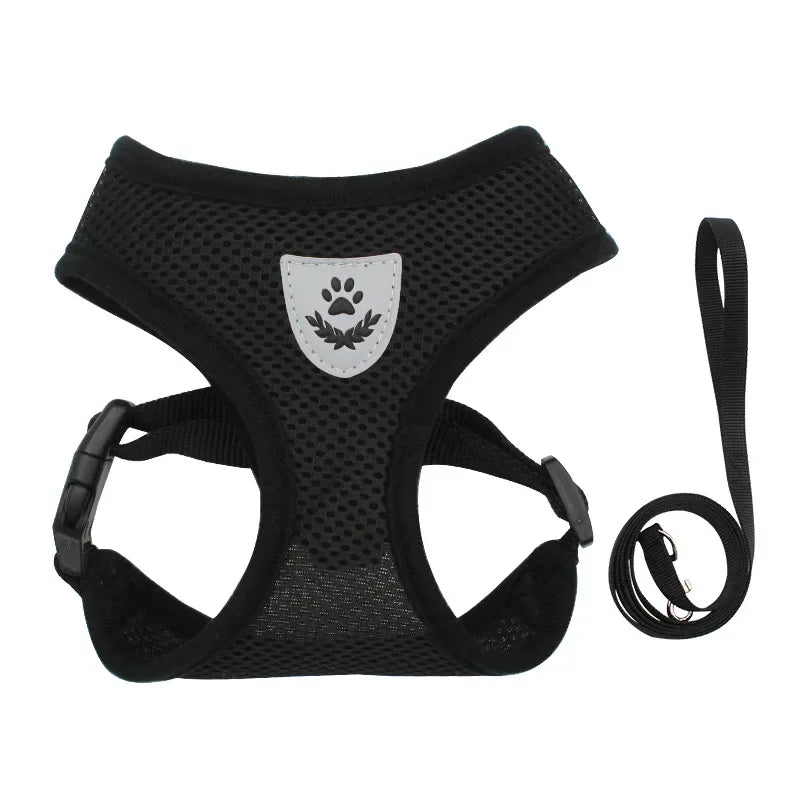 Paw Élégance – Adjustable Reflective Mesh Harness with Leash