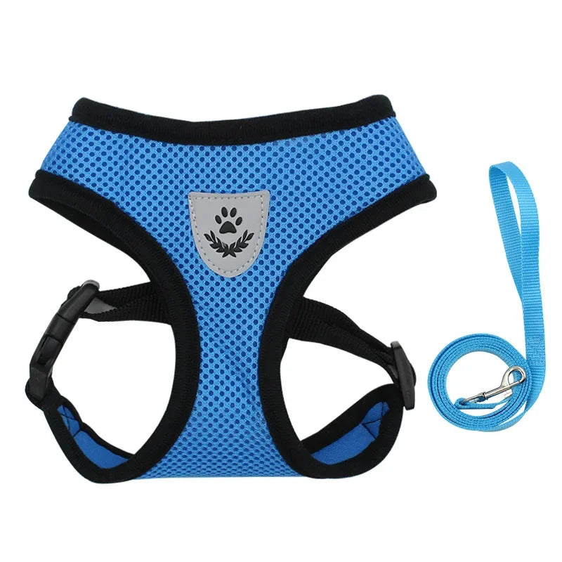 Paw Élégance – Adjustable Reflective Mesh Harness with Leash