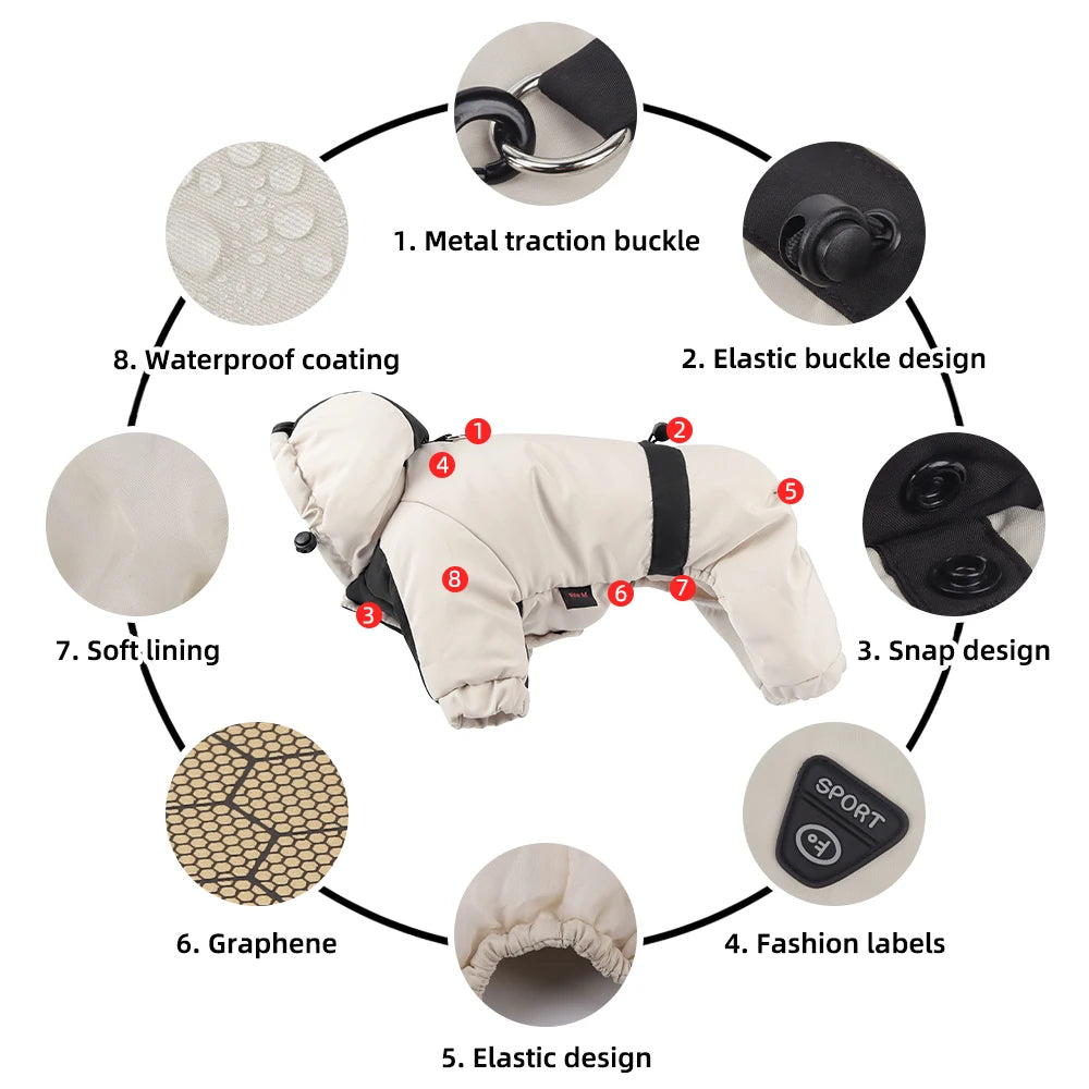 Paw Élégance – Waterproof Reflective Winter Coat with Hood